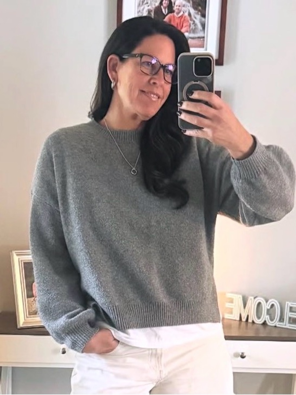 Classic Crew Neck “TikTok” Sweater in Gray - Women's Cozy Knit